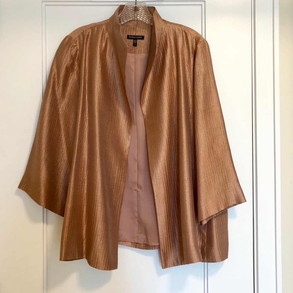 Silk rose gold silk textured jacket with pockets
